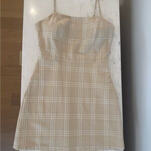 Babaton Beige Plaid Dress